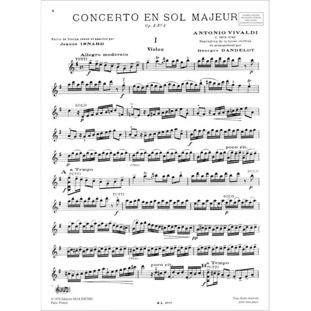 Concerto en Sol Majeur Opus 3, N 3 : pour violon & piano